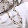 Long Pearl Necklace with Double-Sided Enamel Camellia Pendant, Coquette Aesthetic Y2K Minimalist French Chic Versatile Layering Chain for Women