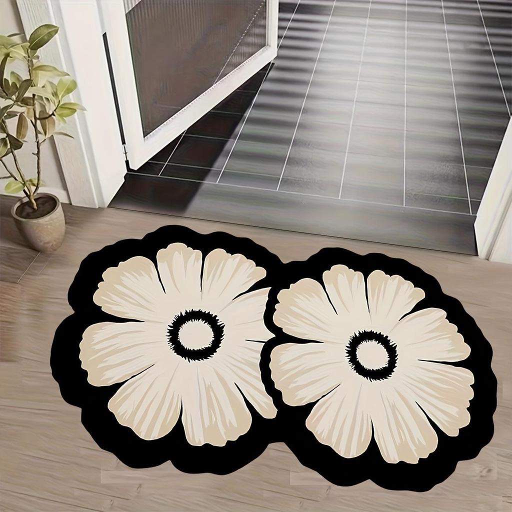 1pc Floral Diatomaceous Earth Non-Slip Bath Mat - Super Absorbent, Quick-Drying, Soft Shower Mat, Easy To Clean, Decorative Oval Floor Mat