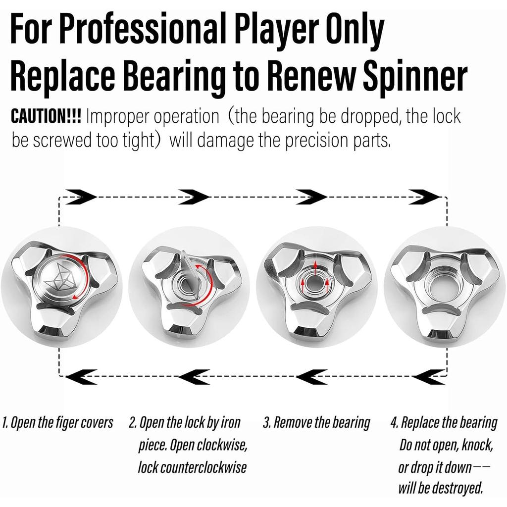 Metal Fidget Spinner for Adults, Stainless Steel Heavy Spinning Toys, Small Mini Fox Hand Gyro, Bearing Premium Long High Spin Fidget Block, Silver