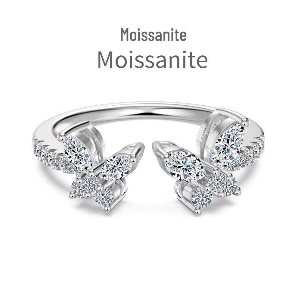 Moissanit S925 Sterling Silber Damenring - D Farbe, Super Glanz, Geometrisches Wassertropfen-Design, Ideal für Hochzeiten und Bankette