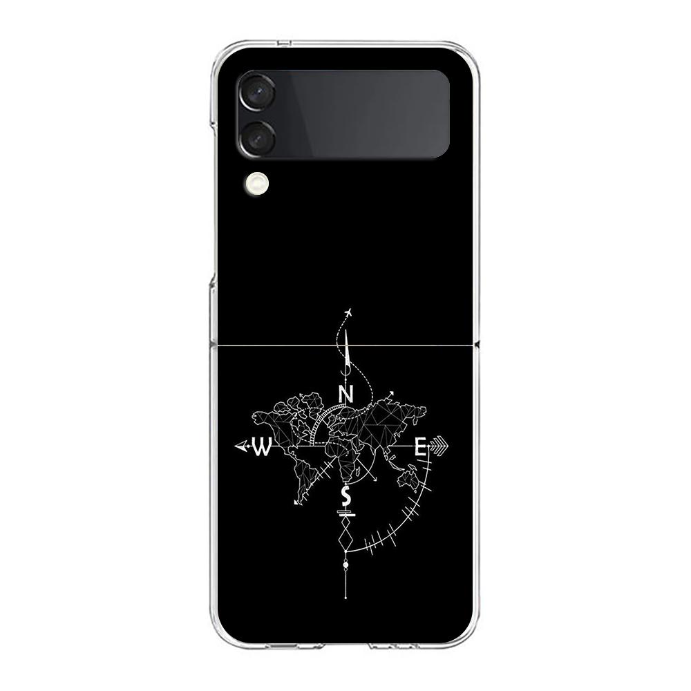 Phone Case For Samsung Galaxy Z Flip 3 4 5 Hard Folding PC Cartoon World map scenery direction For Samsung Z Flip 6 Cover