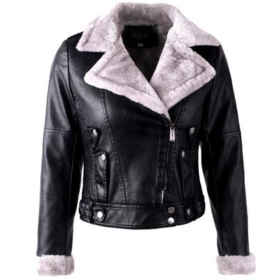 Chaqueta de Cuero PU para Mujer Invierno Chaqueta Corta de Motociclista Solapa Grande Manga Larga Terciopelo Engrosado Chaqueta de Cuero Chaqueta de Cuero para Mujer