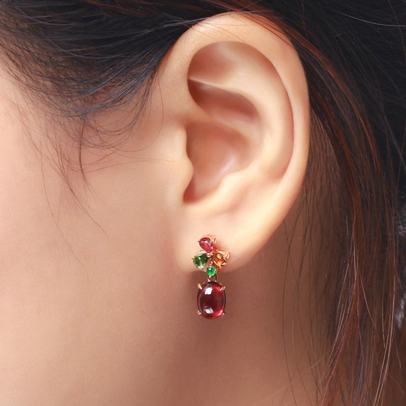 BELLA BOX Neue europäische und amerikanische Temperamentsimulation Roter Turmalin Granat Rot Farbe Schatz Ohrringe Ohrringe Weibliches Muttertagsgeschenk