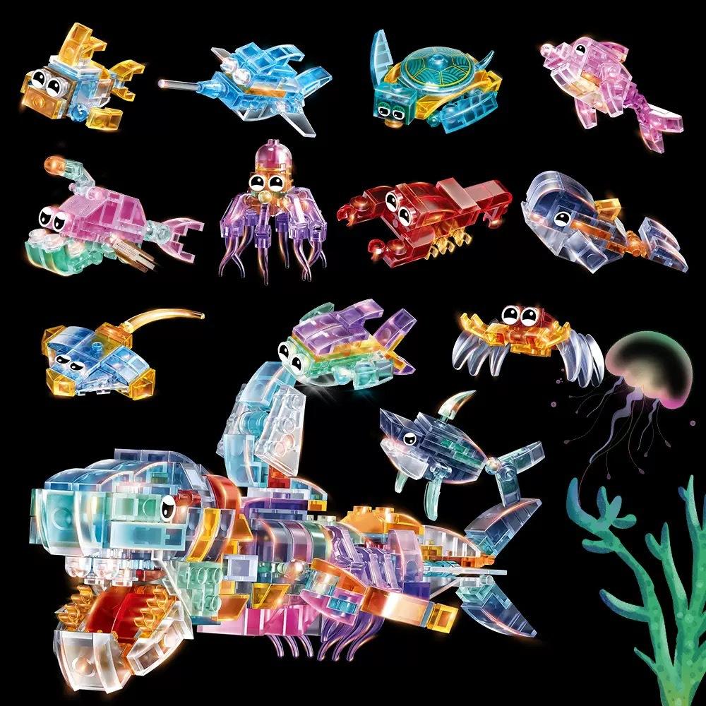 Neue transparente Mini-Bausteine Dinosaurier-Tier/Hai Biologische Modelle Lernspielzeug für Kinder