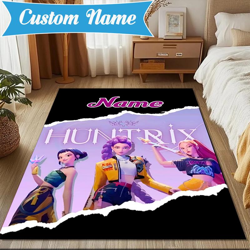 Custom Name Powerful KPop Fashion Rug for Living Room, Game Rooms, Office, Bedroom, Floor Mat Playful Design, Fan Gifts Christmas Decor