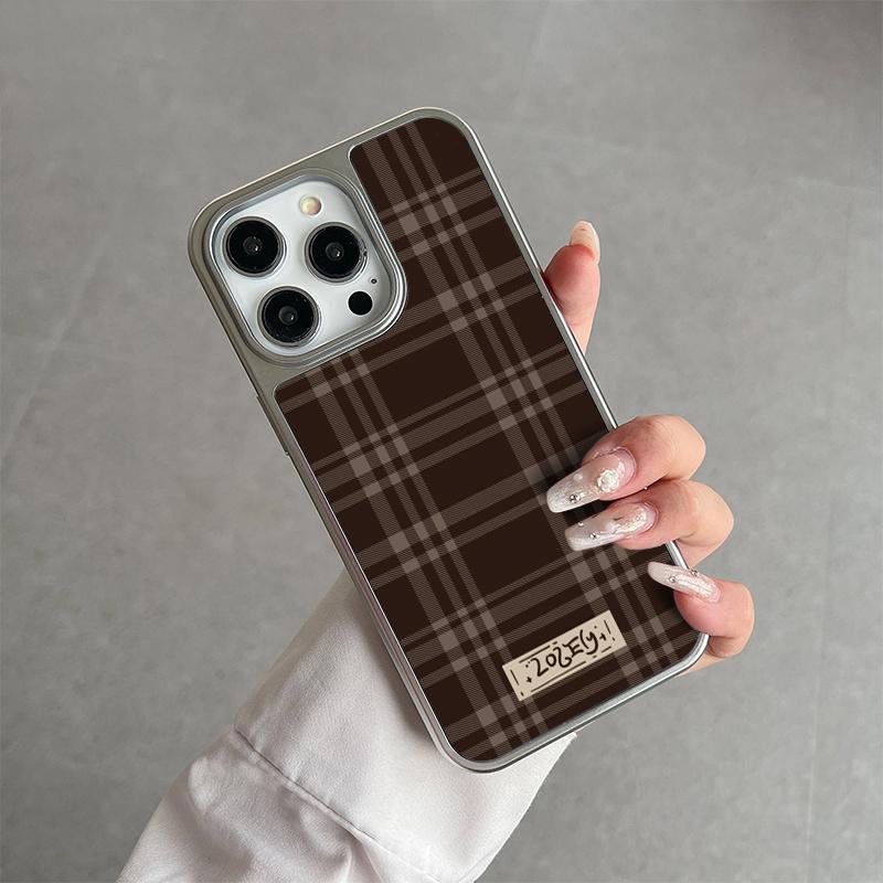 INS Fashion Brown Grid Phone Case for iPhone 17 16e 16 15 14 13 12 11 Air Pro Max X XR XSMAX 8 Plus Luxury Clear Soft Back Cover
