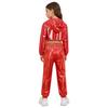 Girls Hip Hop Jazz Dance Costume 3 Piece Set Metallic Cropped Hoodie Sleeveless Keyhole Back Vest Pants