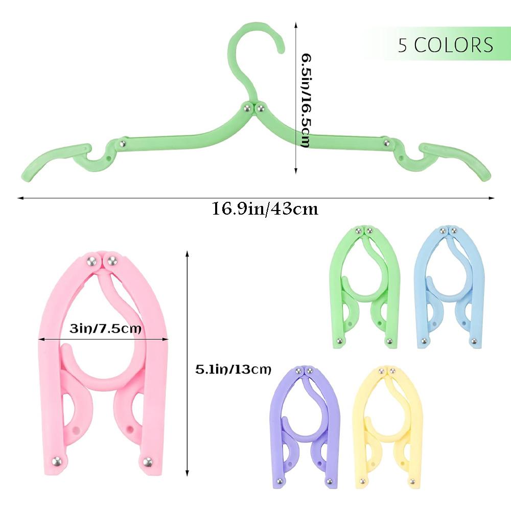 10 Pcs Portable Colored Folding Clothes Hangers, Portable Folding Travel Hangers, Clothes Drying Rack for Travel(5 Colors)