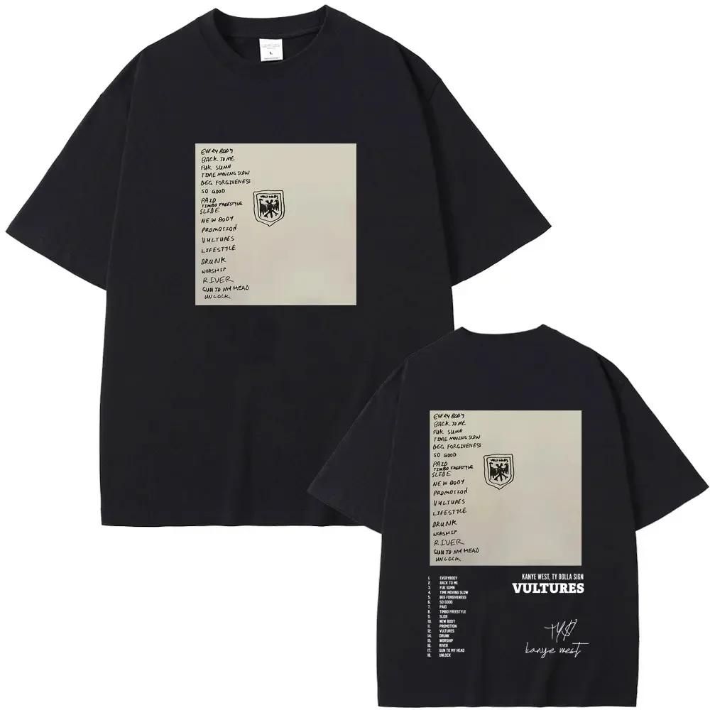Rapper Kanye West Vultures New Music Album Graphic T Shirts Unisex Wounisex Hip Hop Fashion Oversized Tshirts Malecotton Tshirt Black