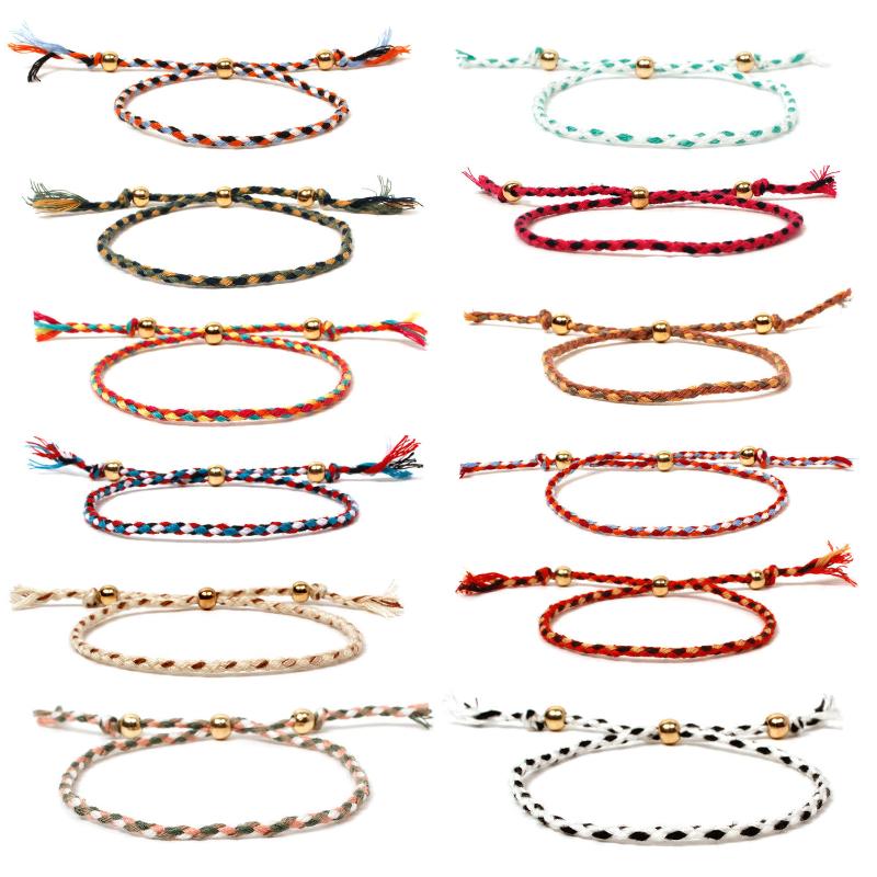 12/24 Pieces Woven Wrap Friendship Bracelets Handmade Braided Friendship Bracelet Adjustable Colorful Beaded Bracelet for Women