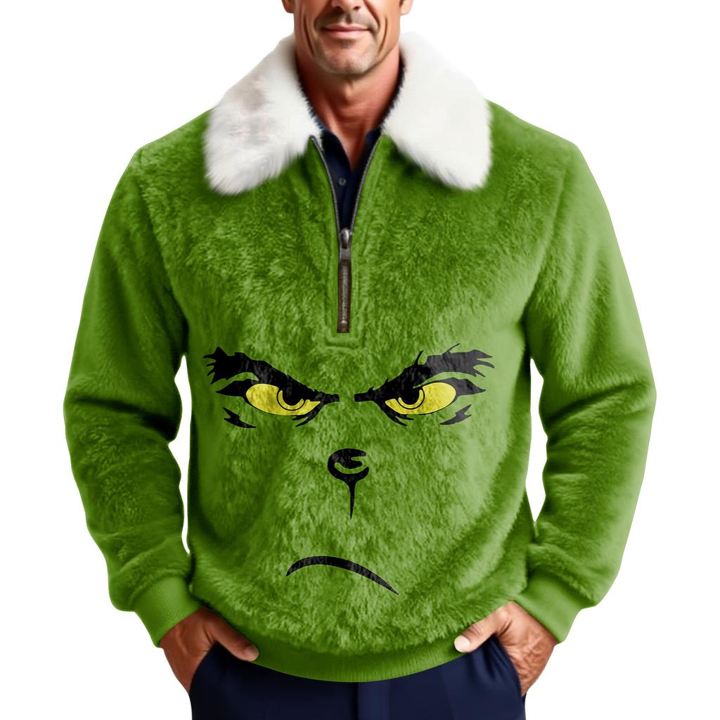 Men's Christmas Print Stand Collar Fleece Sweatshirt