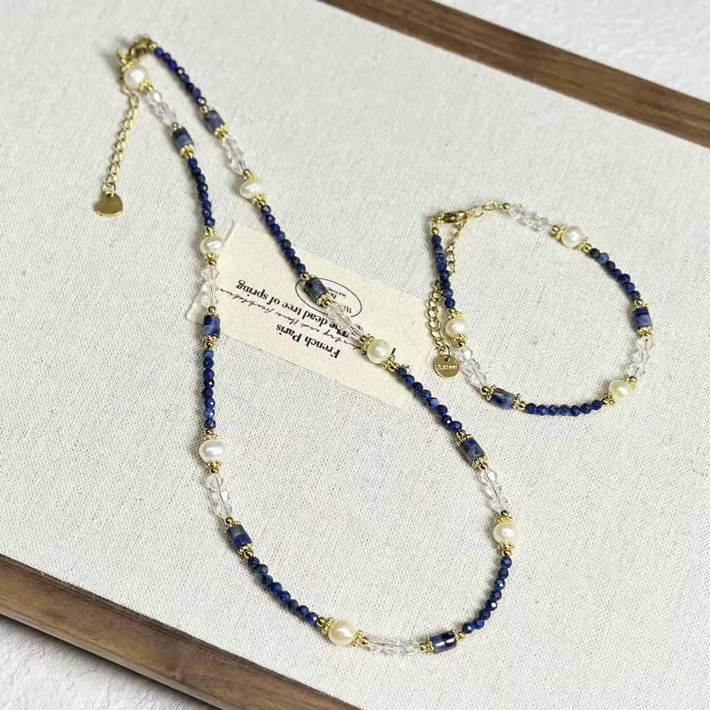 Retro Natural Stone & Freshwater Pearl Necklace - High-End Clavicle Chain for Women