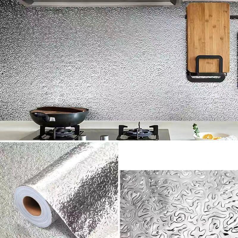 Self-Adhesive Oil-Proof Kitchen Wall Sticker Fire Resistant High Temperature Film Stove Top Cabinet Tinfoil Waterproof Wallpaper