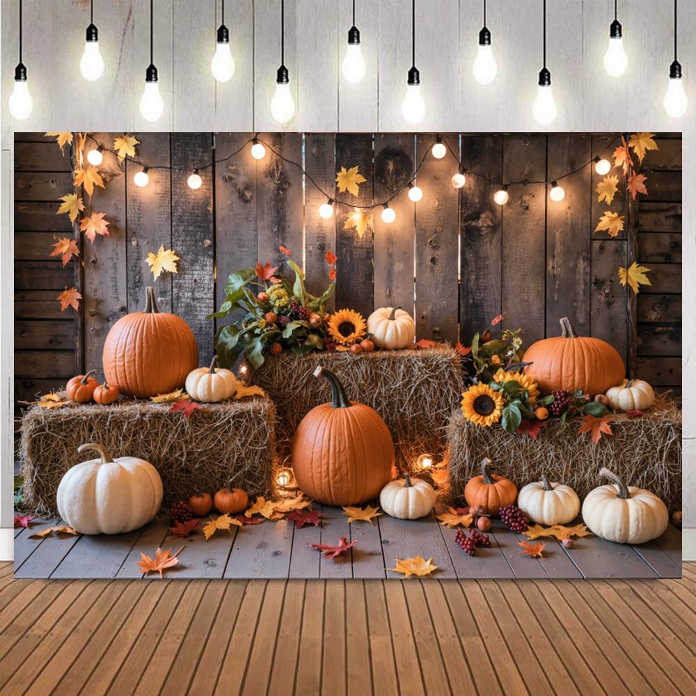 Autumn Harvest Photography Background Truck Fallen Leaves Maple Fruits pumpkin Sunflower Thanksgiving Party Decor Photo Backdrop9