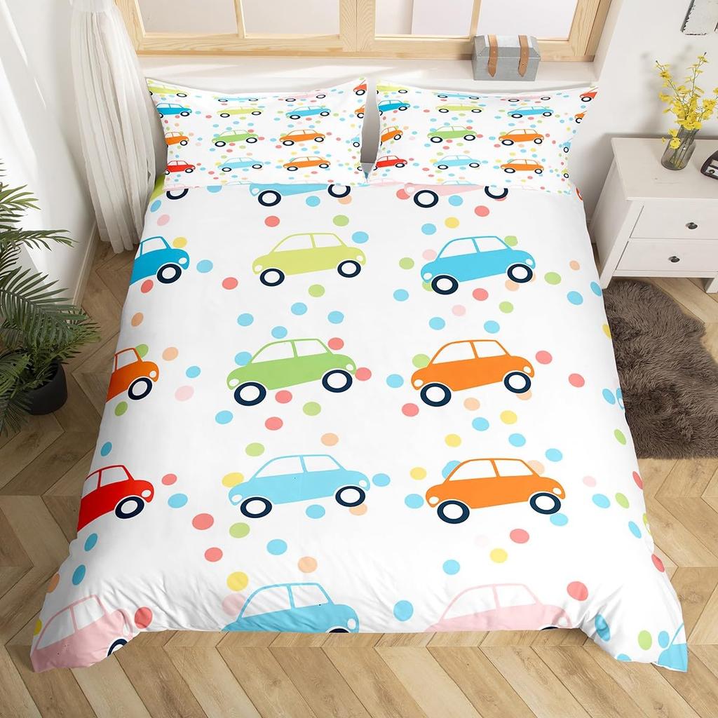 Cartoon Car Duvet Cover Transport Vehicle Motorcycle Toy Automobile Bedding Set Traffic Track Comforter Cover for Boys Teens