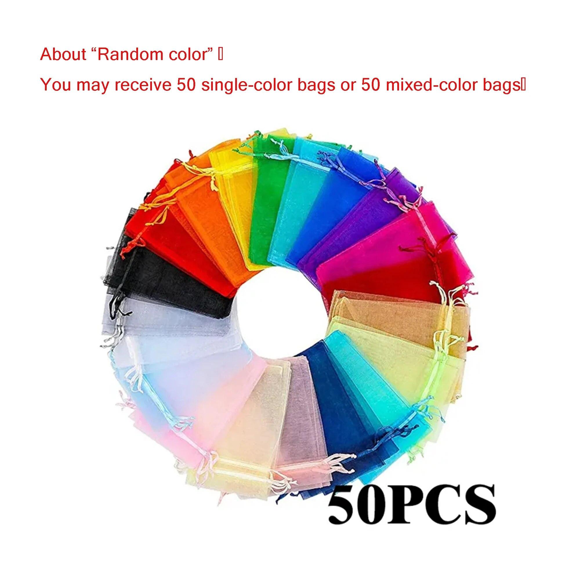 

50 шт./лот многоцветный мешок для упаковки ювелирных изделий 7*9 11*16 15*20 см органза мешочки для хранения подарков свадебные мешочки с завязками оптовая продажа 7x9cm