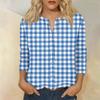 Women's Vintage Floral Print Henley Button Neck Three Quarter Sleeve Cotton Linen Shirt Casual Loose Fit Blouse