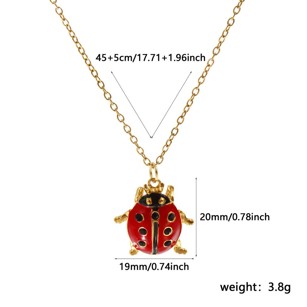 304 Stainless Steel Red Ladybug Animal Pendant Charm Necklace 18K Gold Plated Chain For Women Insect Natural Pastoral Gift