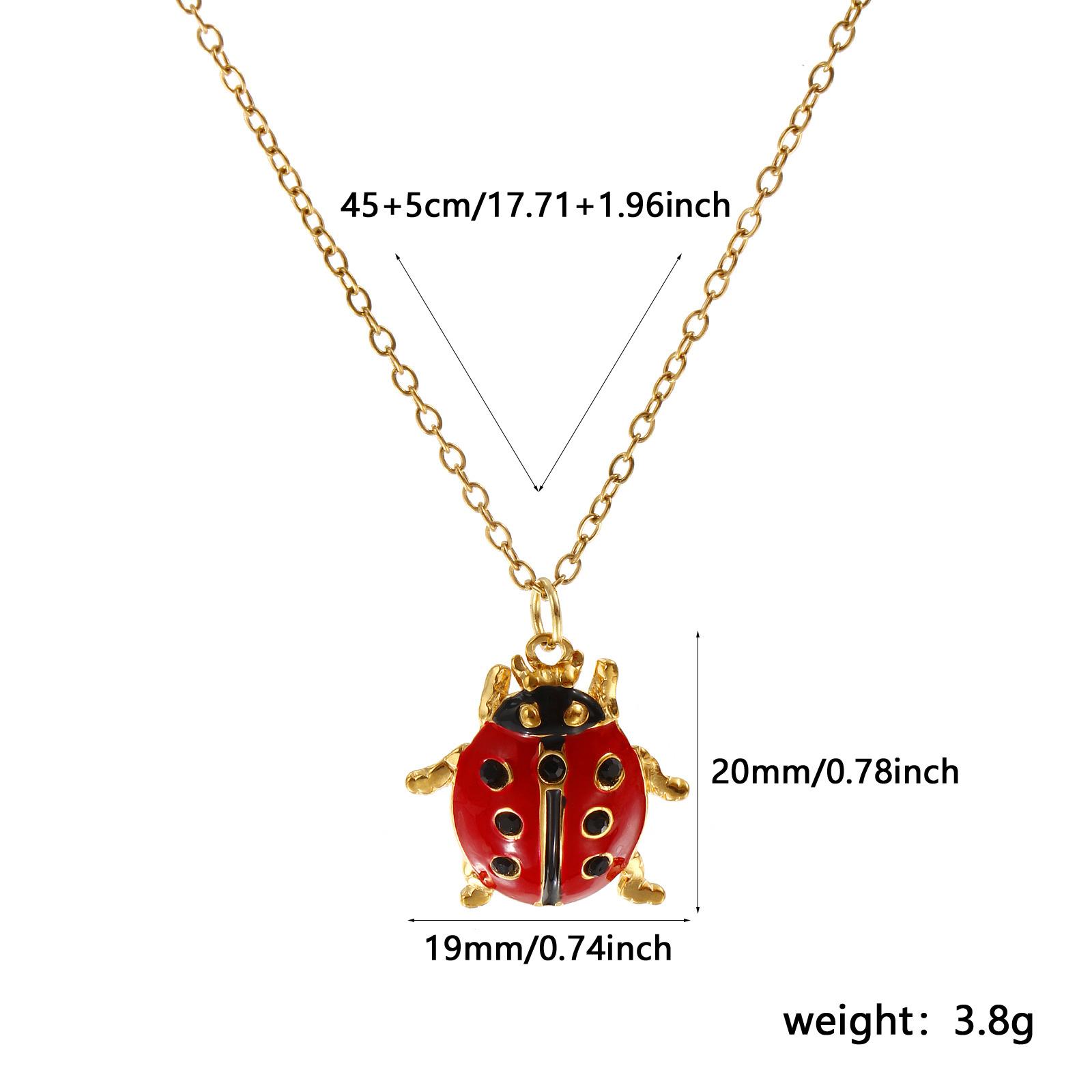 

304 Stainless Steel Red Ladybug Animal Pendant Charm Necklace 18K Gold Plated Chain For Women Insect Natural Pastoral Gift