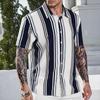 Men's Tropical Plant Print Short Sleeve Shirt, Loose Fit Lapel Button-down Top for Beach Vacation and Daily Wear
