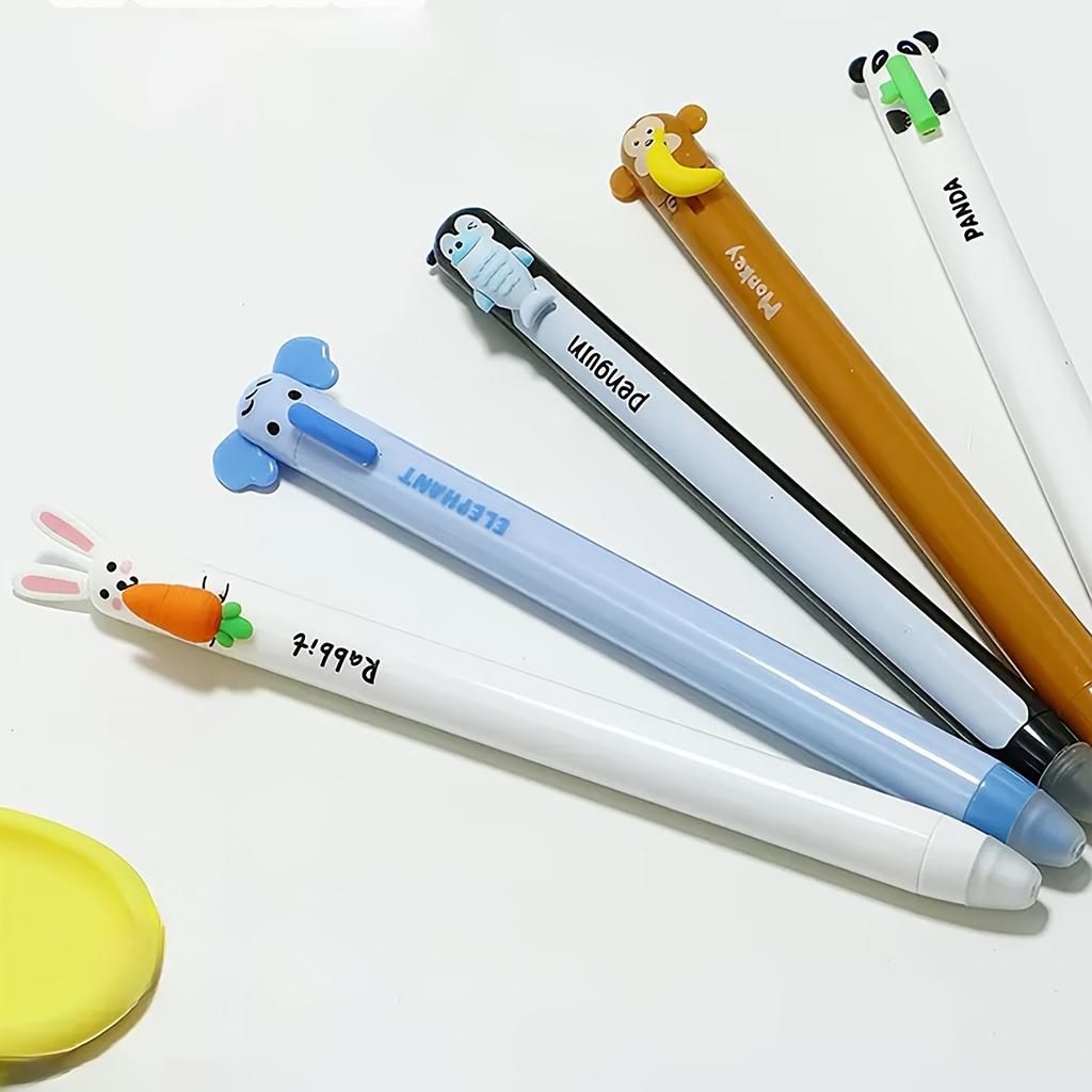 6er-Set Tierförmige Radierbare Gel-Stifte, 0,7 mm Feine Spitze, Blaue Tinte, Eingebauter Radierer, Ideal zum Notieren und Schreiben, Seitenklick