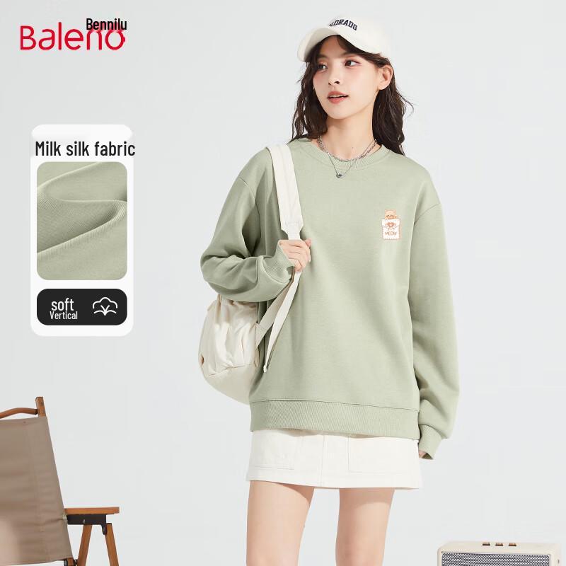 Baleno Women's Milk Silk Round Neck Sweatshirt with Cat Heart Graphic