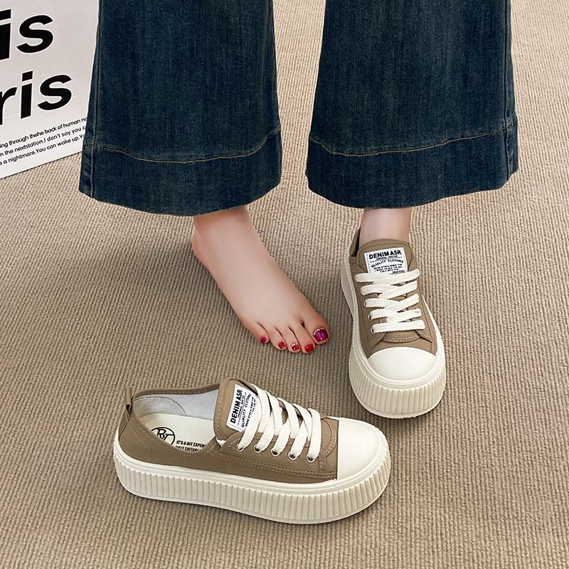 CRLAYDK Fashion Platform Canvas Skate Shoes for Women Lace Up Casual Sneakers Ladies Lace Up Sports Walking Breathable Tennis