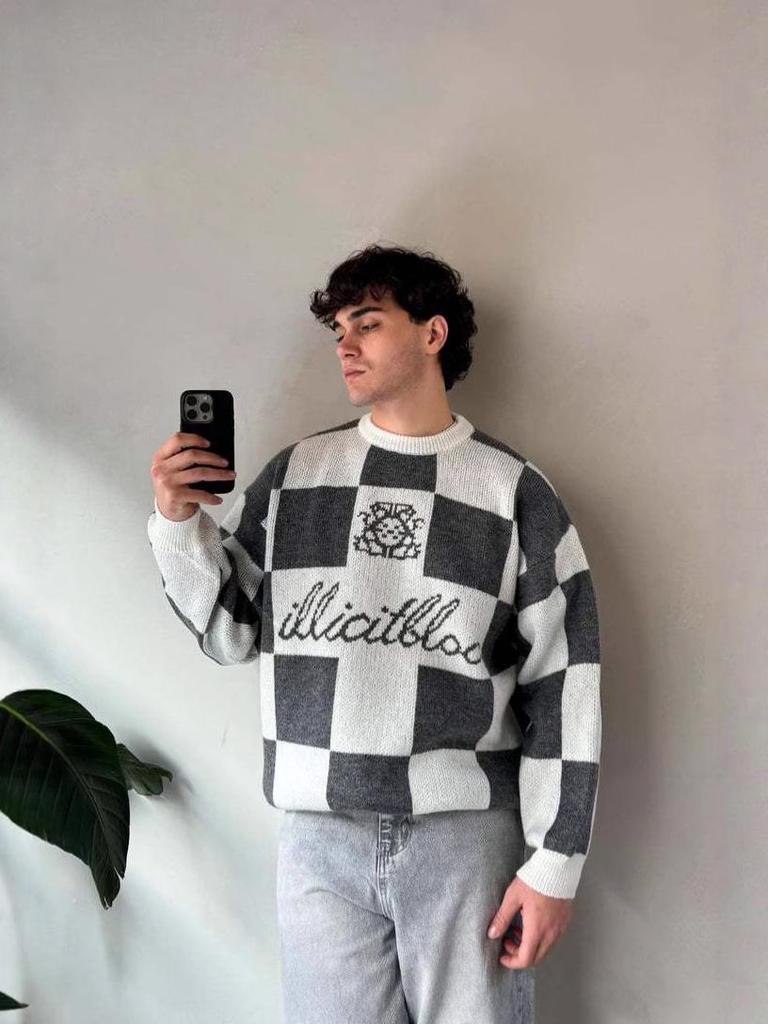 Unisex Heavyweight Plaid Patchwork Winter Sweater - European & American Streetwear