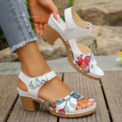 Sandálias femininas de salto alto peep toe, sapatos gladiadores de verão, salto grosso, plataforma, sandálias femininas, sapatos de salto alto com flores para mulheres