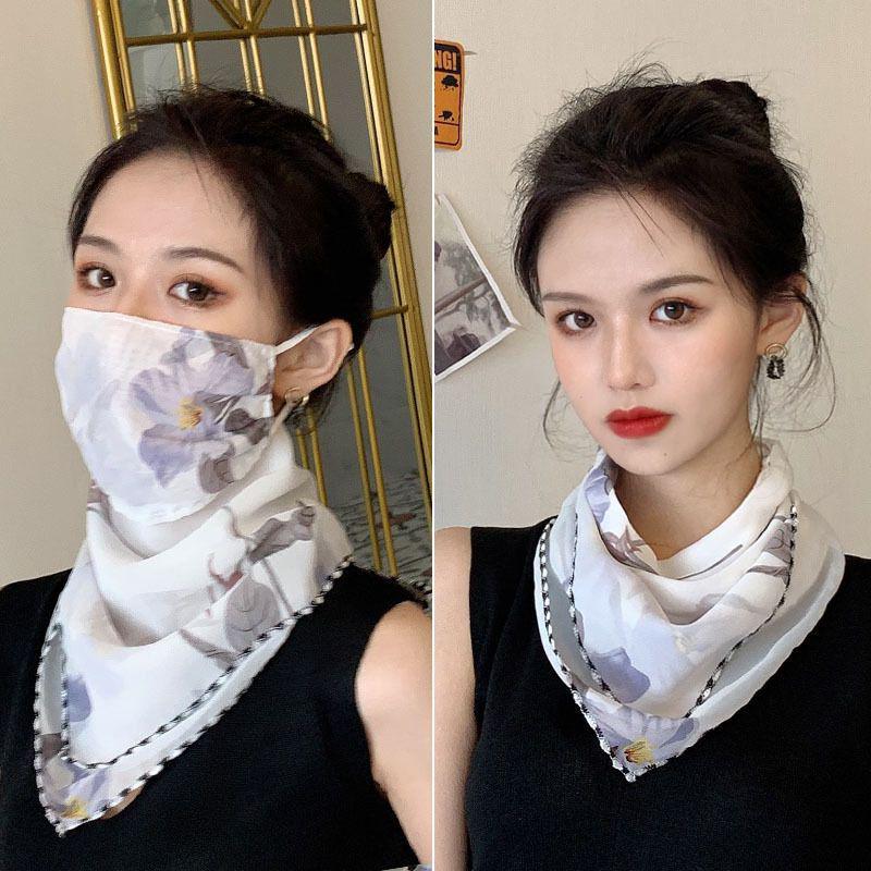 Women's Ice Silk Breathable Windproof Face Veil & Triangle Scarf with Ear Loops - Lightweight Neck Gaiter for Outdoor Use
