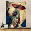 Geisha with Umbrella in Floral Garden Patterned tapestry home decor, suitable for bedroom and living room, gift