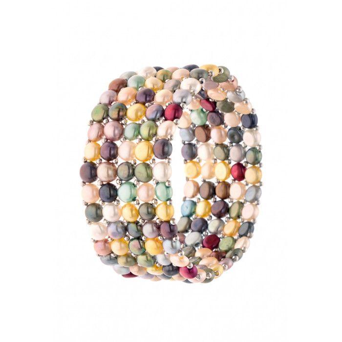 Bracelet - PEARLS & COLORS - 5 Rangées - Perles d'eau douce 3-4 mm multicolores - Argent 925 - Qualité AAA+