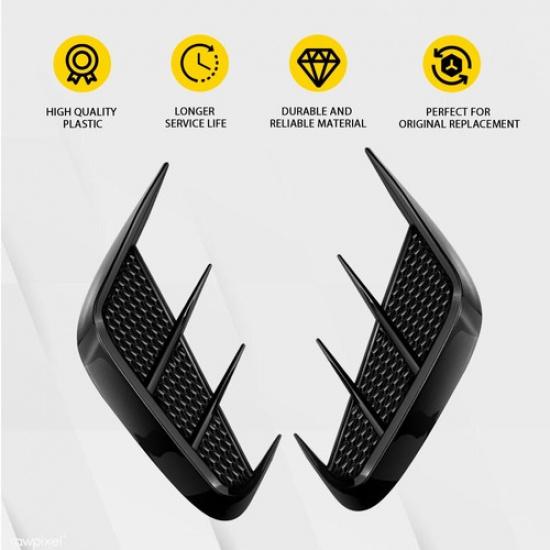 2pcs Universal Rear Bumper Side Sport Vent Wing Member Gloss Cover Trim Black