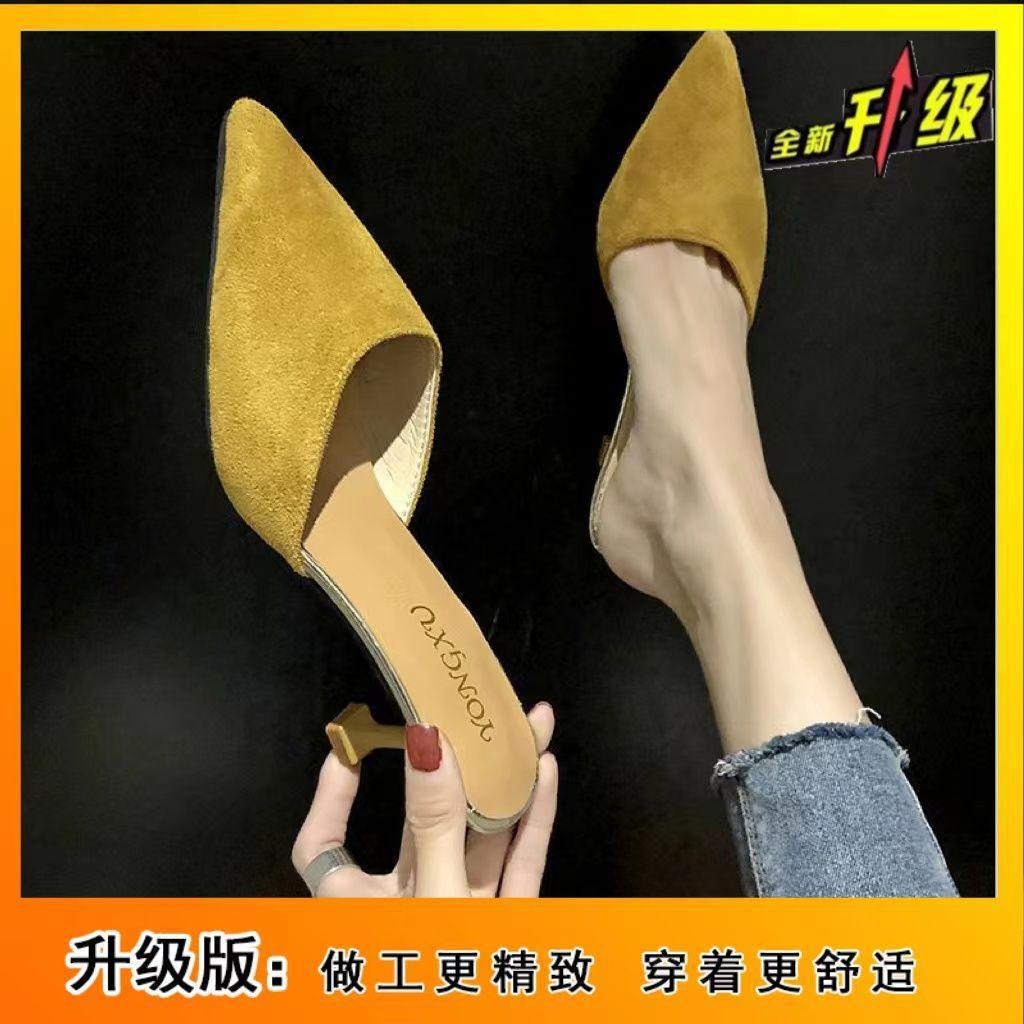 Slippers Girl 2025 Spring and Summer Wear Fashion Versatile Internet Celebrity Fairy Style Bag Head Half Slippers Thin Heel Pointed Sandals