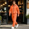 Men's Multi-Pocket Zip-Up Hooded Sweatshirt and Pants Set Athletic Tracksuit