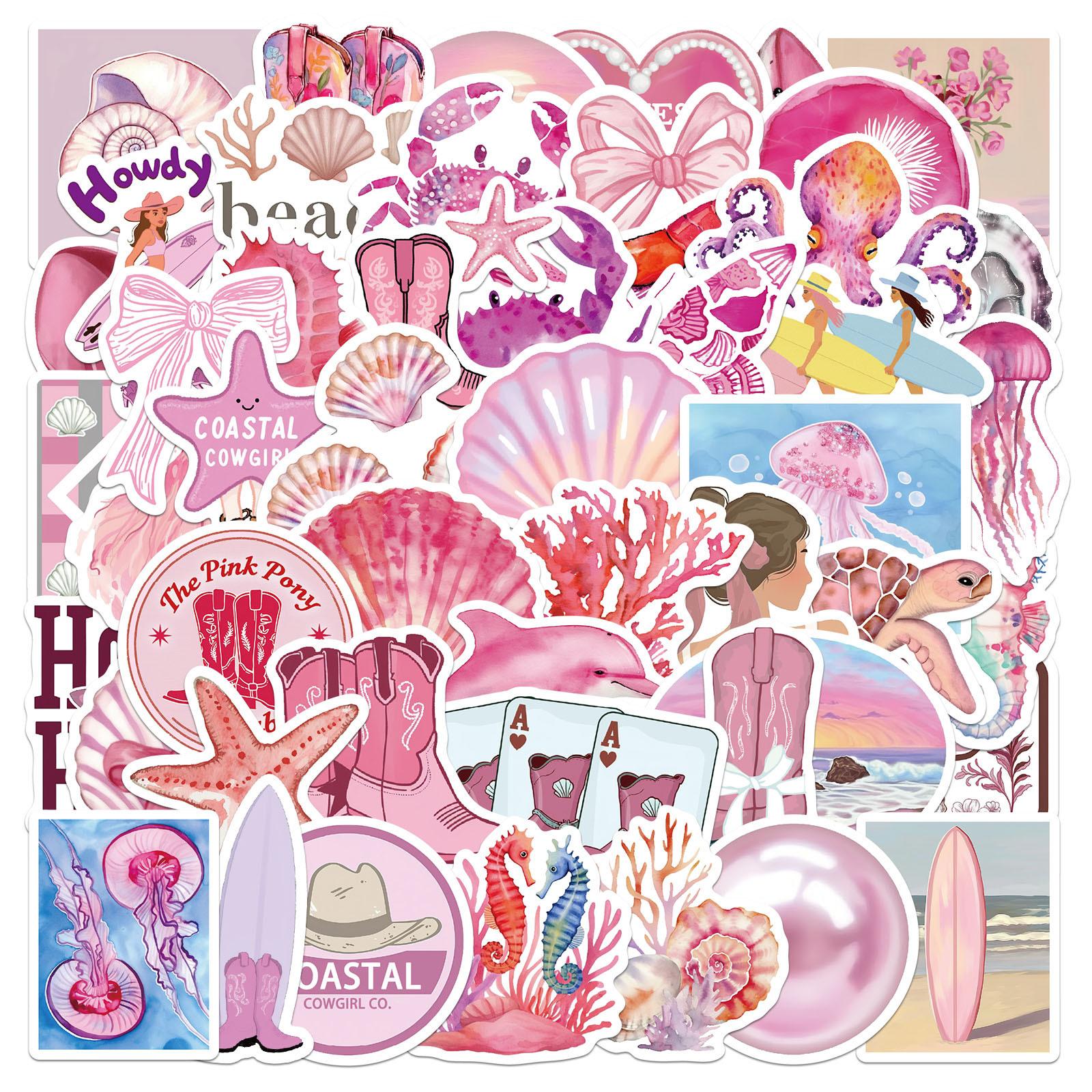 

50pcs Pink Ocean Stickers Beach Aesthetic Waterproof Vinyl Decal for Water Bottle Laptop Phone Computer Skateboard Luggage Decor