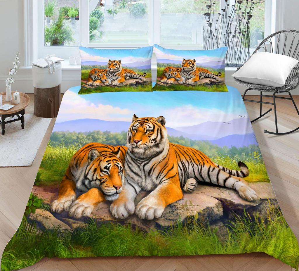3D Tiger Pattern Bedding Set Bedroom Bed Home Quilt Cover Pillowcase Bedroom Bedding Microfiber 2/3 Pieces Gift