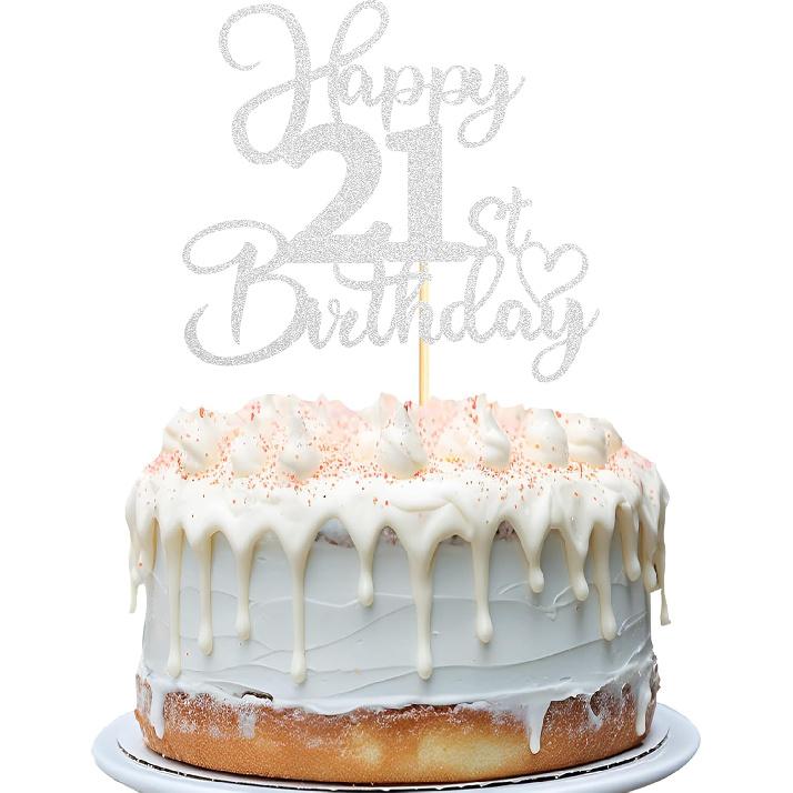Sotpot 1PC Happy 18th Birthday Cake Topper Double-sided Silver Glitter Cake Pick Cake Decoration for 18th Birthday Anniversary Party Cake Decorations