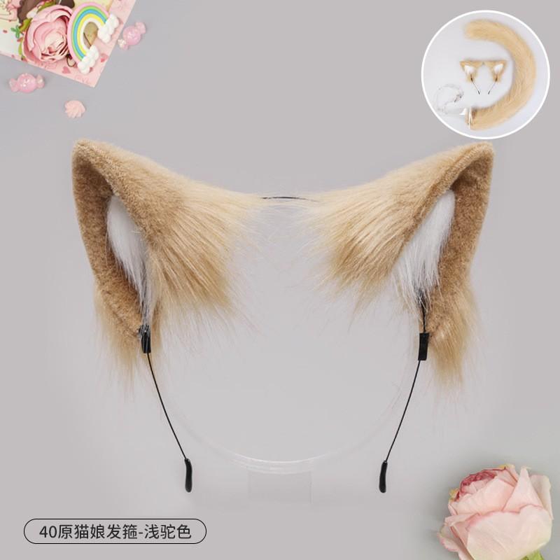 Ručně vyrobená čelenka s kočičími oušky a ocasem Lolita Cosplay Kostým Doplněk Sladký Kawaii Styl
