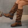 Wildleder Damen Leopard Kniehohe Stiefel Sexy High Heels Designer Chunky Schuhe Winter 2025 Trend Goth Party Pumps Chelsea Botas Mujer