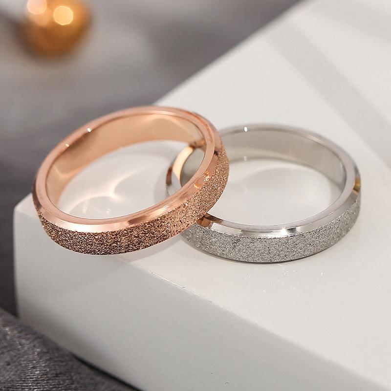 Korean Style Frosted Titanium Steel Ring In Rose Gold - Simple, Trendy, and Popular.