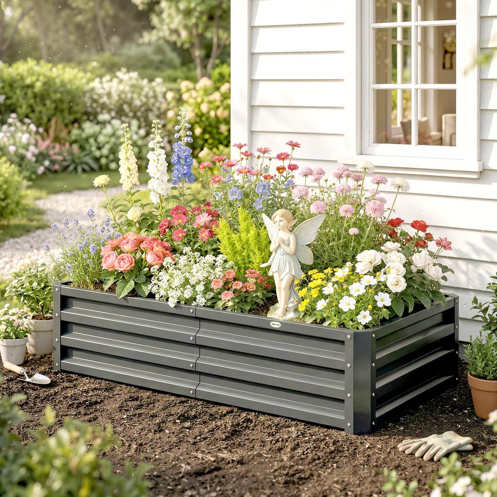 Rectangle Raised Garden Bed Box with Weatherized Steel Frame for Vegetables, Flowers, & Herbs, 120 cm x 60 cm x 30.5 cm, Light Grey