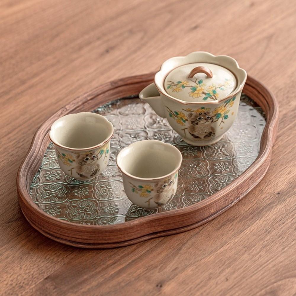 Exquisite Cat Tea Tureen Ceramic Hand Grasping Tea Maker Creative Ru Kiln Gaiwan  Home Decor