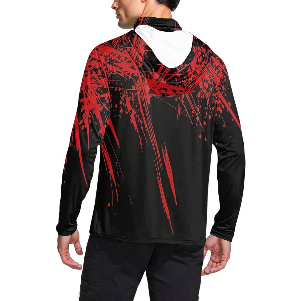 Men's Casual Geometric Print Hooded Long Sleeve Sun Protection Shirt Lightweight Breathable Outdoor Sports Top for Daily Wear