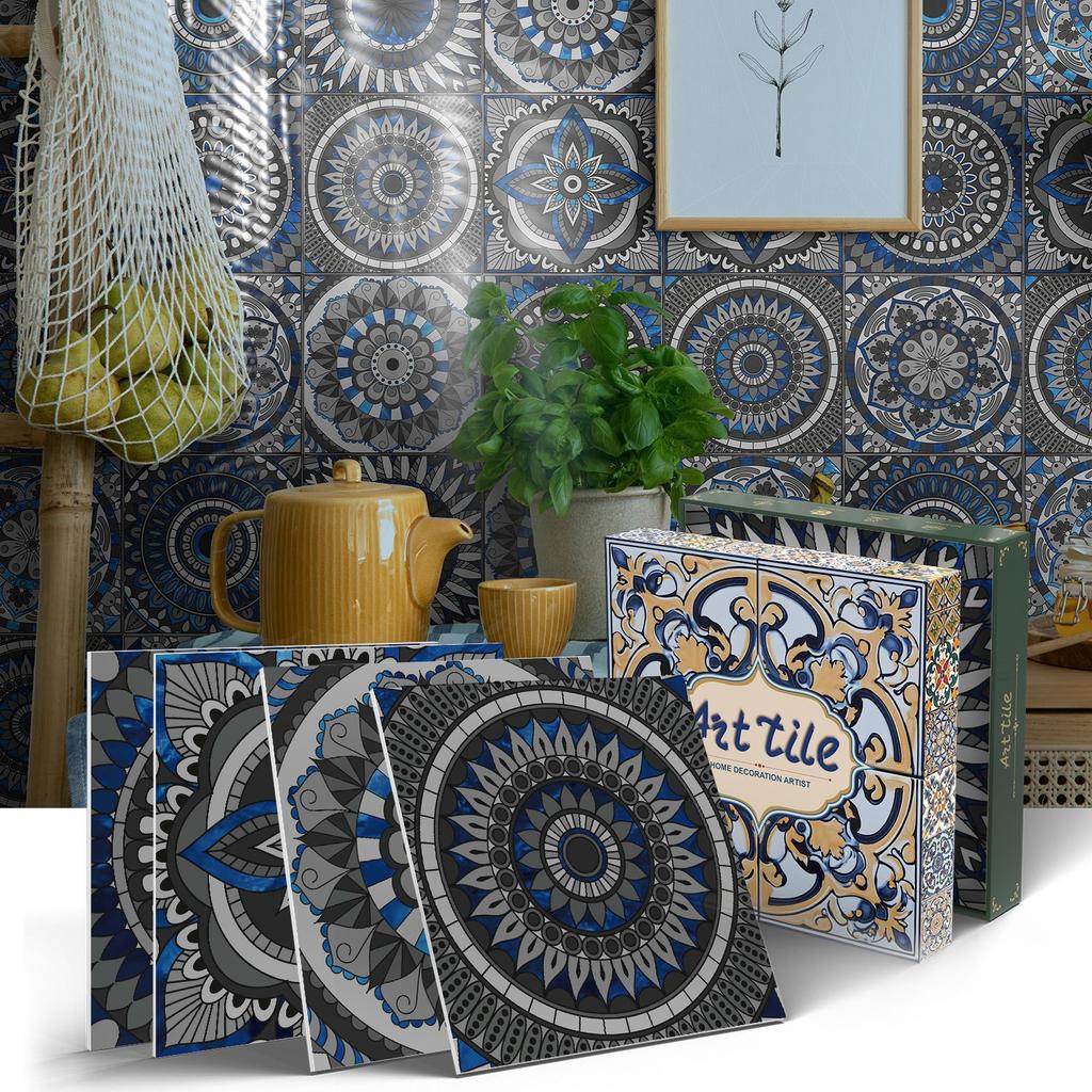 PET Foam Thickened Self-adhesive Wall Sticker, Waterproof and Anti-fouling European Mandala Wallpaper Tile Sticker for Kitchen and Bedroom