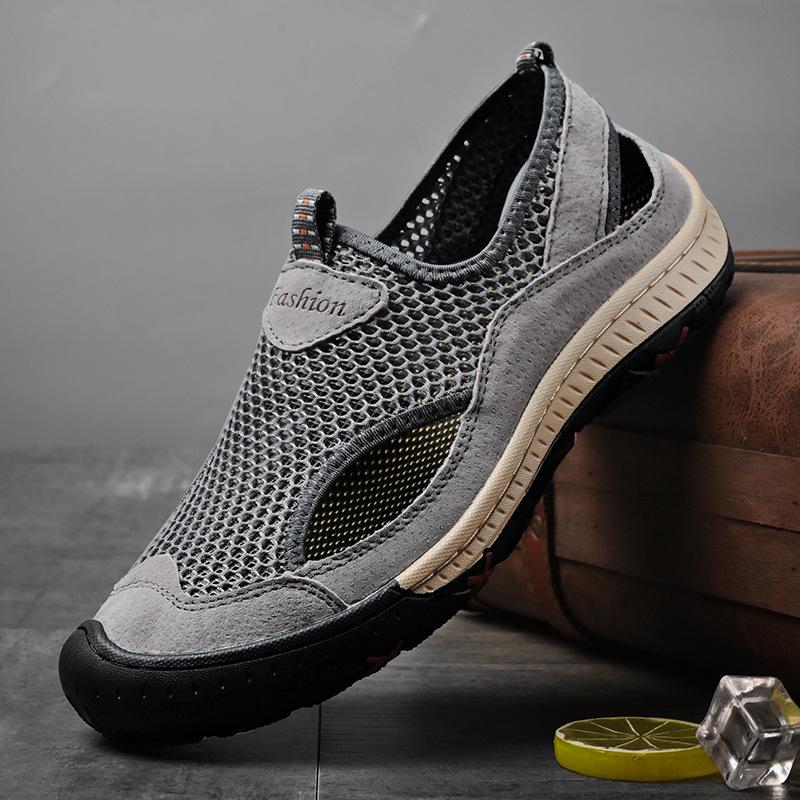 2025 summer large size handmade one-pedal casual shoes for men, breathable and versatile, never degummed mesh shoes for men