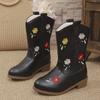 Girls Leather Boots Autumn Winter Kids Embroidered Mid-calf Boots  Sweet Elegant Children  Causal Boots Pointed Toe