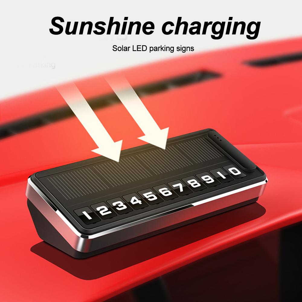1Pc Solar Car Phone Number Plate Led Lighting Temporary Parking Card Hidden Plates Car Park Stop Multiple Number Parking Gadgets