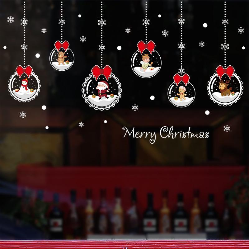 Christmas Wall Sticker Double Sided Glass Ball Hanging Decoration Removable for Door Window Cabinet Living Room Background