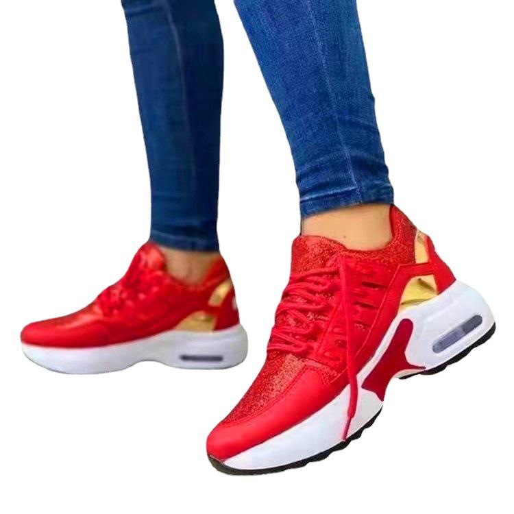 Spring/Summer 2022 Women's Plus Size Sporty Casual Fly-Knit Wedge Heel Lace-Up Mesh Shoes